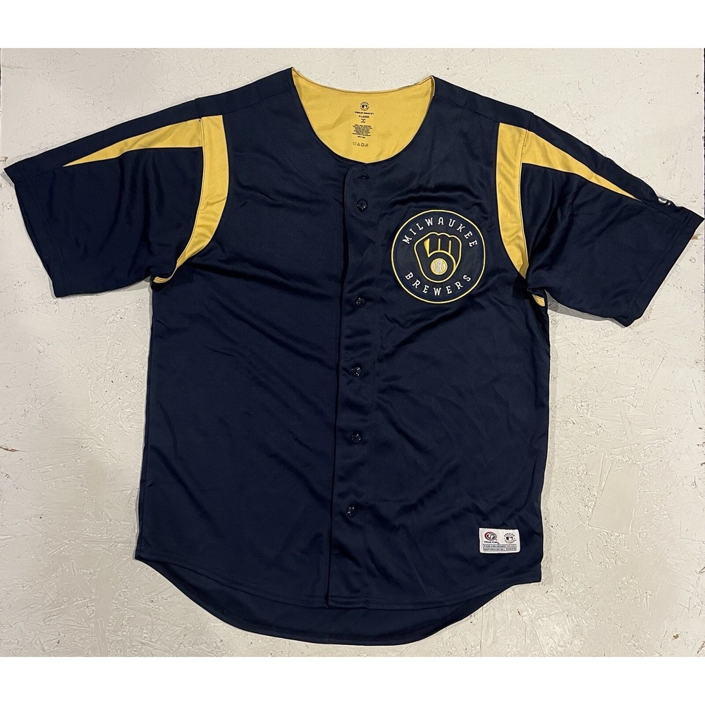 True Fan Milwaukee Brewers Jersey Mens XL Genuine Merchandise Embroidered Patch
